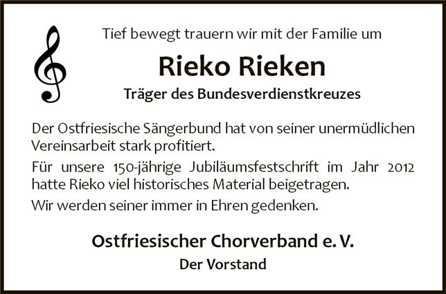 Nachruf Rieko Rieken - Anzeige in OZ vom 19.08.2020