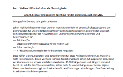 Wahlen 2025 – Aufruf an alle Chormitglieder