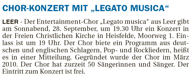 Chorkonzert mit „Legato Musaica“