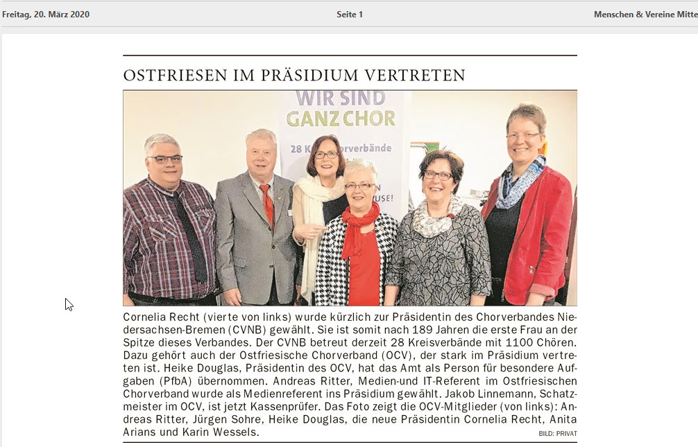 OCV im CVNB Präsidium vertreten